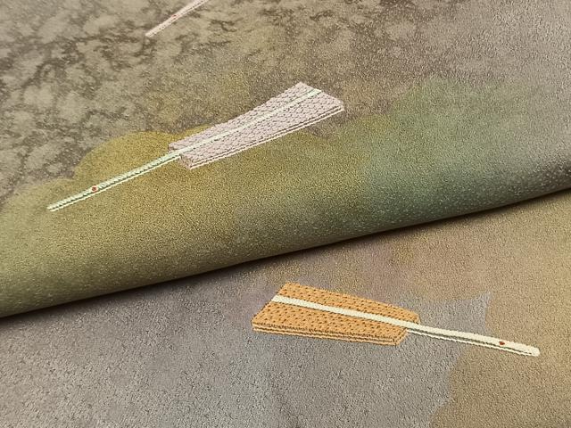 平和屋着物●人間国宝 福田喜三郎 訪問着 刺繍 雲取り扇面文 暈し染め 金彩 正絹 逸品 AABM8516fy