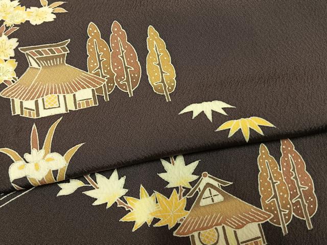 平和屋着物●名門・上野家 上野街子 清染居 訪問着 風景花文 正絹 逸品 AABM8519fy