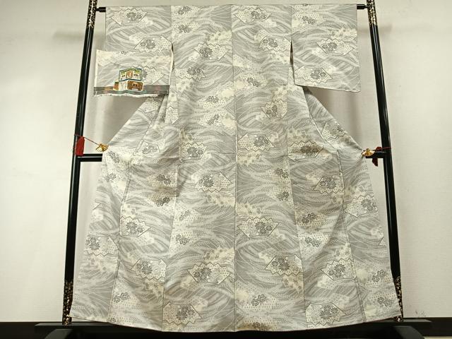 平和屋着物●本場大島紬 白大島 9マルキ 手織 地紙花文 成田染織謹製 証紙付き 正絹 逸品 AABM8523fy