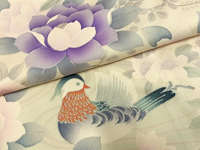 平和屋着物●豪華振袖 鴛鴦花文 暈し染め 銀彩 正絹 逸品 AABM8524fy