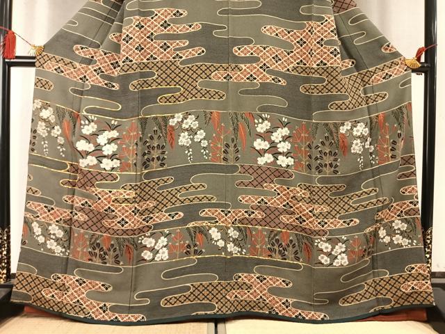 平和屋着物●ファッションデザイナー 花井幸子 訪問着 駒刺繍 霞取り花文 金彩 鬼しぼ縮緬 正絹 逸品 AABM8528fy