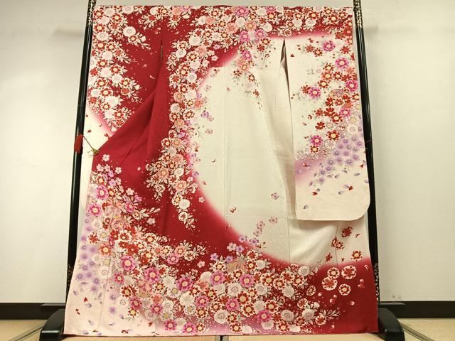 平和屋着物●豪華振袖 駒刺繍 草花鞠文 暈し染め 金糸 金彩 銀通し地 正絹 逸品 AABM8529fy