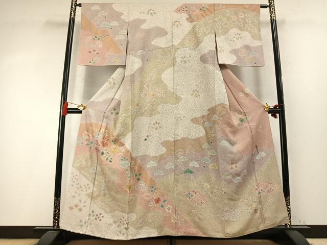 平和屋着物●京友禅の第一人者 松井青々 訪問着 駒刺繍 道長草葉文 金彩 正絹 逸品 AABM8533fy