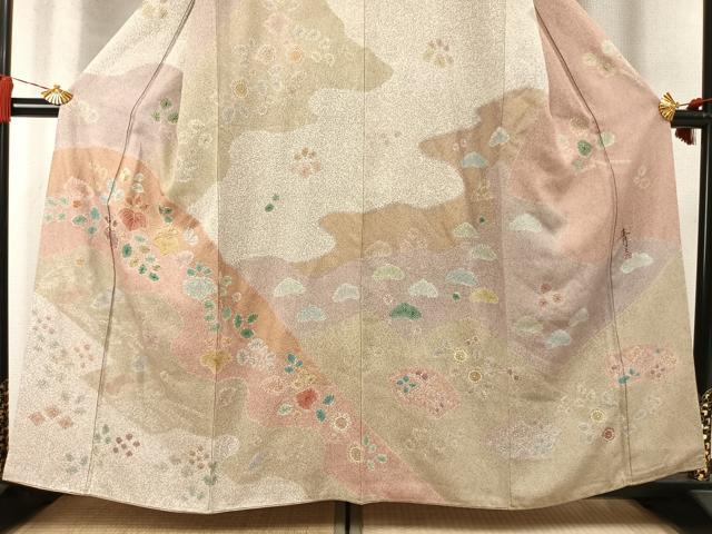 平和屋着物●京友禅の第一人者 松井青々 訪問着 駒刺繍 道長草葉文 金彩 正絹 逸品 AABM8533fy