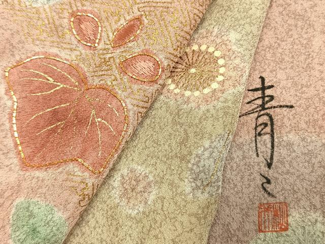 平和屋着物●京友禅の第一人者 松井青々 訪問着 駒刺繍 道長草葉文 金彩 正絹 逸品 AABM8533fy
