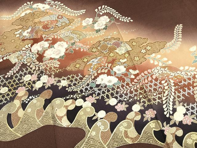 平和屋着物●訪問着 地紙花文 暈し染め 金彩 正絹 逸品 AABM8541fy