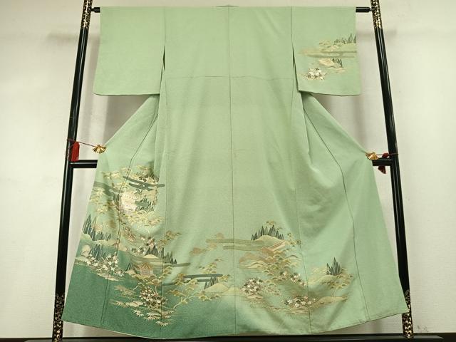 平和屋着物●訪問着 松竹 風景花文 暈し染め 金彩 正絹 逸品 AABM8553fy