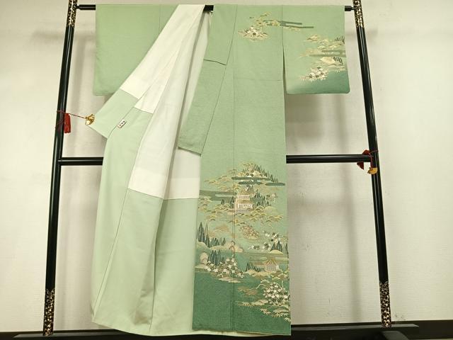 平和屋着物●訪問着 松竹 風景花文 暈し染め 金彩 正絹 逸品 AABM8553fy