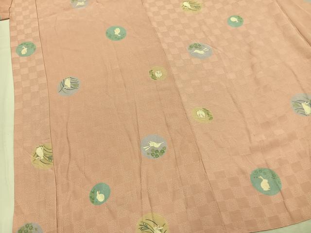 平和屋着物●長襦袢 無双仕立て 貫流ちりめん 兎丸文 反端付き 正絹 逸品 AABM8558fy