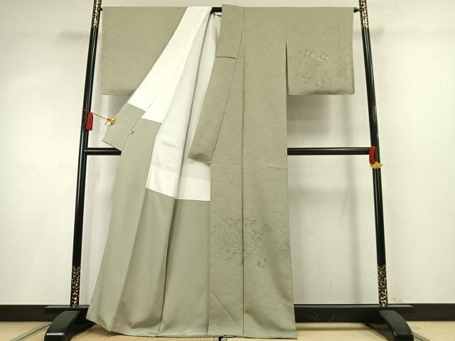 平和屋着物●皇室献上作家 北出与三郎 無地絵羽訪問着 草花芝地紋 裏葉柳色 伊と幸 反端付き 正絹 逸品 未使用 AABM8560fy