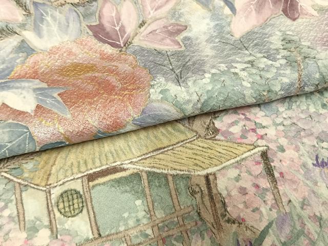 平和屋着物●訪問着 手描き 風景花文 暈し染め 金銀彩 正絹 逸品 AABM8566fy