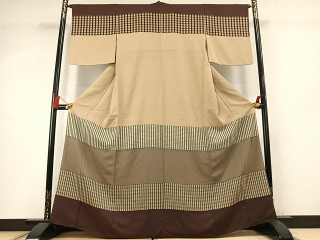平和屋着物●染色の魔術師 染乃座・大久保玄才 そめのざ玄才 訪問着 格子横段文 正絹 逸品 AABM8571fy