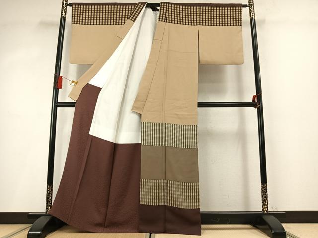 平和屋着物●染色の魔術師 染乃座・大久保玄才 そめのざ玄才 訪問着 格子横段文 正絹 逸品 AABM8571fy