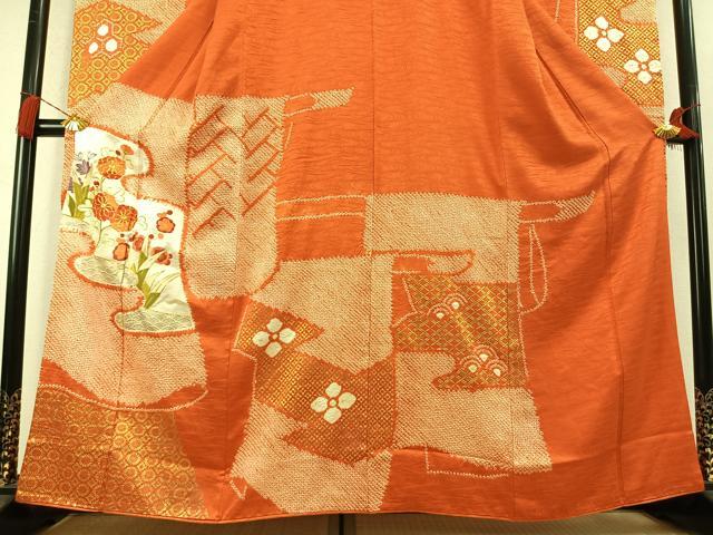 平和屋着物●創業460年・千總 振袖 絞り 駒刺繍 草花文 金彩 高島屋扱い 正絹 逸品 AABM8575fy