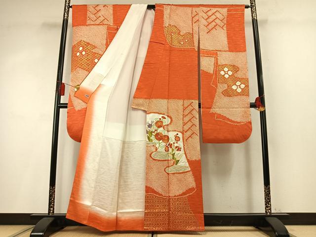平和屋着物●創業460年・千總 振袖 絞り 駒刺繍 草花文 金彩 高島屋扱い 正絹 逸品 AABM8575fy