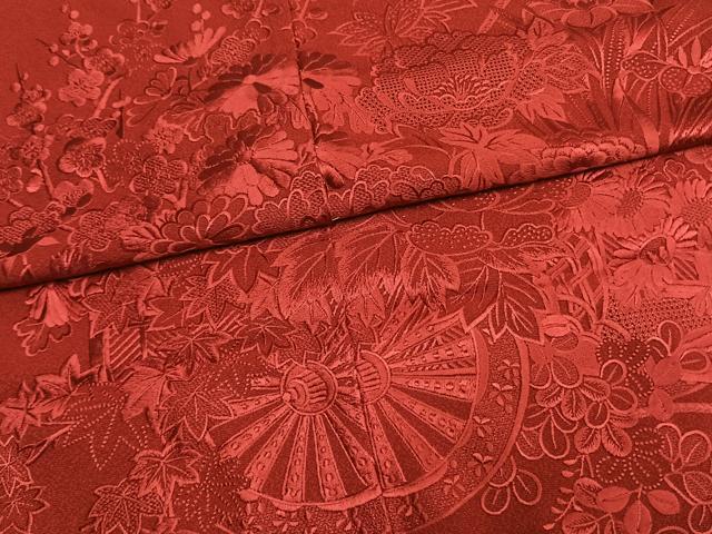 平和屋着物●中国三大刺繍 スワトウ刺繍 汕頭刺繍 総刺繍 振袖 片輪車花文 赤紅色 上代118万円 仮絵羽 正絹 逸品 未使用 AABM8576fy