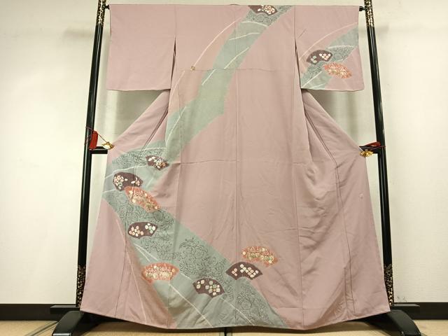 平和屋着物●十日町 名門 滝泰謹製 訪問着 絞り 辻が花 地紙文 金彩 正絹 逸品 AABM8579fy