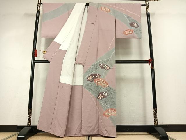 平和屋着物●十日町 名門 滝泰謹製 訪問着 絞り 辻が花 地紙文 金彩 正絹 逸品 AABM8579fy