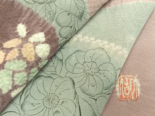 平和屋着物●十日町 名門 滝泰謹製 訪問着 絞り 辻が花 地紙文 金彩 正絹 逸品 AABM8579fy