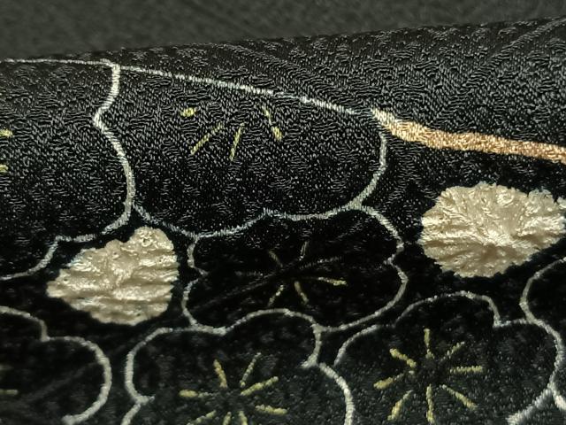 平和屋着物●上質な小紋 絞り 切嵌花文 黒地 正絹 逸品 AABM8582fy