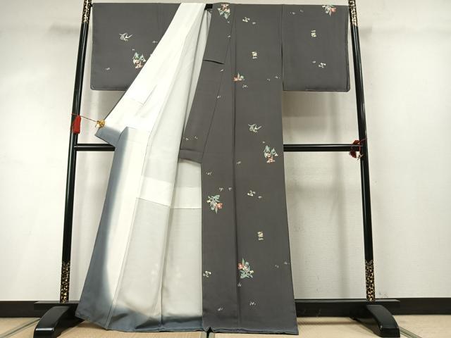 平和屋着物●上質な小紋 草花文 金彩 正絹 逸品 未使用 AABM8588fy
