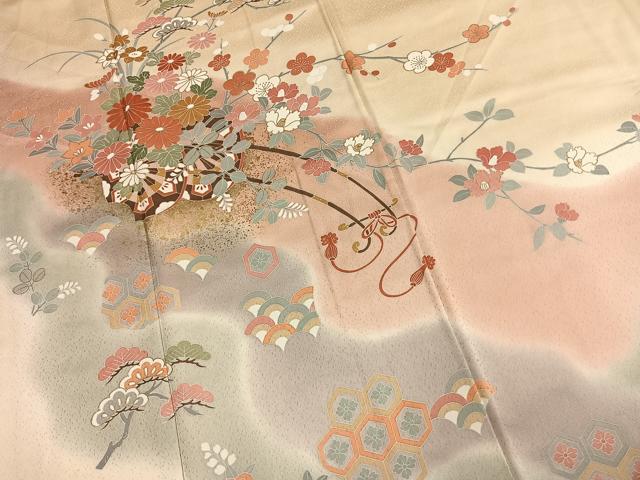 平和屋着物●訪問着 道長片輪車花文 暈し染め 金彩 正絹 逸品 AABM8590fy
