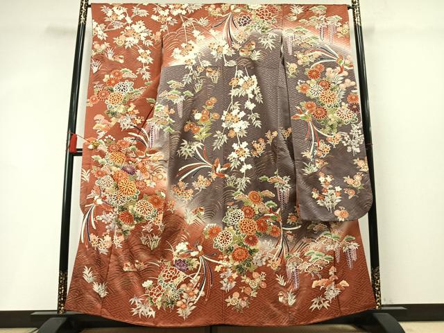 平和屋着物●豪華振袖 駒刺繍 花鳥文 暈し染め 金彩 正絹 逸品 AABM8591fy