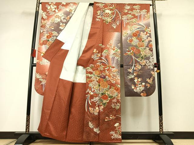 平和屋着物●豪華振袖 駒刺繍 花鳥文 暈し染め 金彩 正絹 逸品 AABM8591fy
