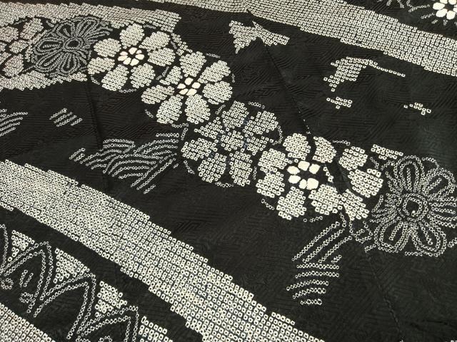 平和屋着物●訪問着 総絞り 舞花文 黒地 ロング丈 正絹 逸品 未使用 AABM8602fy