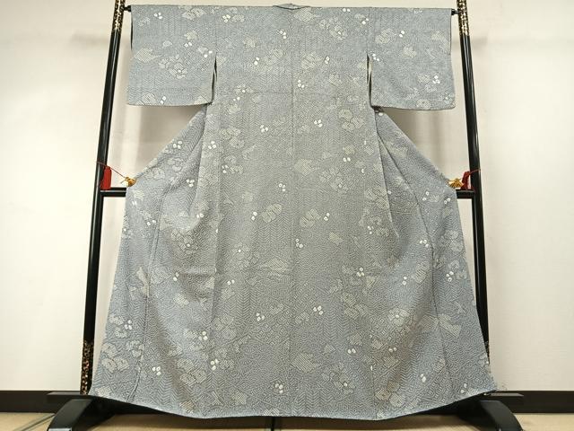 平和屋着物●上質な小紋 総絞り 切嵌花文 正絹 逸品 AABM8611fy