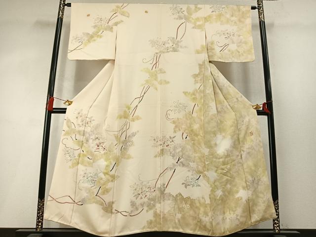 平和屋着物●日本工芸会正会員 染色作家 木原明 訪問着 草花文 金糸 金彩 正絹 逸品 AABM8618fy