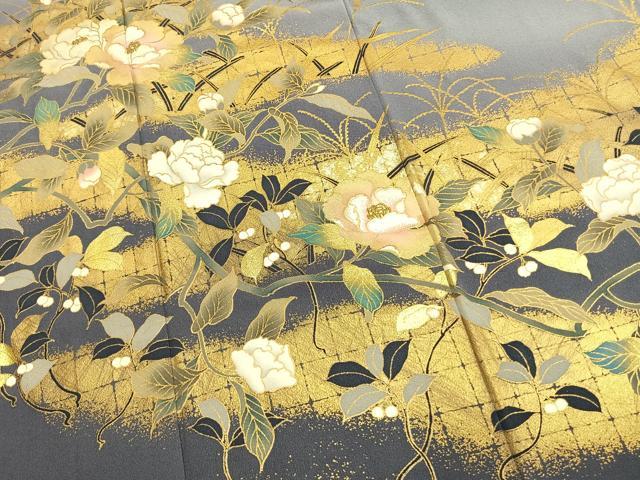 平和屋着物●皇室デザイナー 中村乃武夫 色留袖 刺繍 草花文 暈し染め 金糸 金彩 正絹 逸品 AABM8621fy