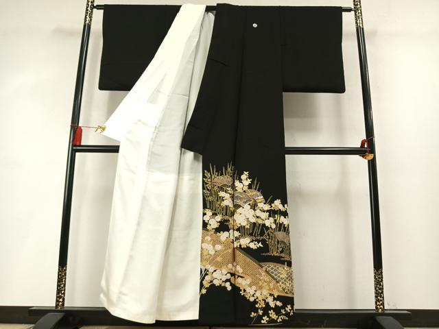 平和屋着物●豪華黒留袖 駒刺繍 扇面飛鶴花文 金彩 やまと誂製 正絹 逸品 AABM8624fy
