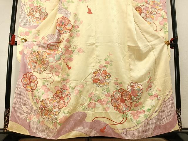 平和屋着物●豪華振袖 駒刺繍 草花文 金糸 金彩 正絹 逸品 AABM8625fy