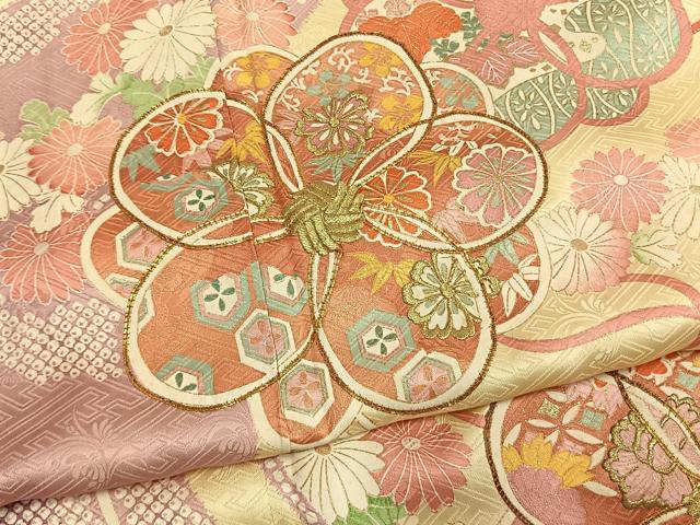 平和屋着物●豪華振袖 駒刺繍 草花文 金糸 金彩 正絹 逸品 AABM8625fy