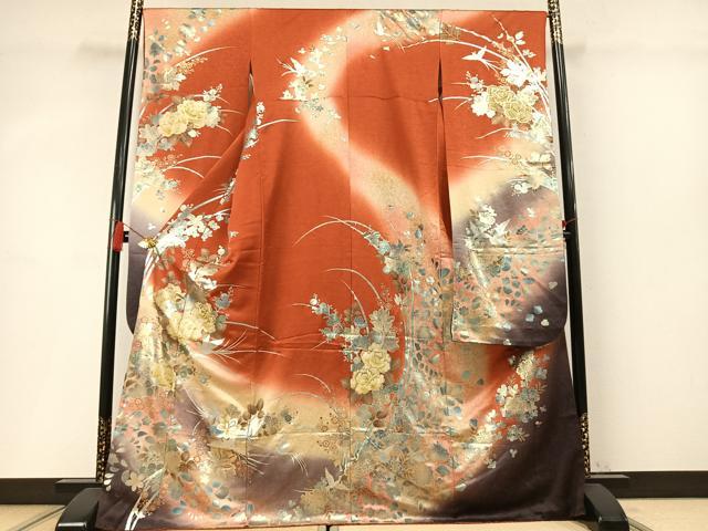 平和屋着物●豪華振袖 花鳥文 暈し染め 金銀彩 正絹 逸品 AABM8627fy
