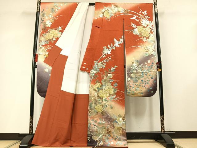 平和屋着物●豪華振袖 花鳥文 暈し染め 金銀彩 正絹 逸品 AABM8627fy
