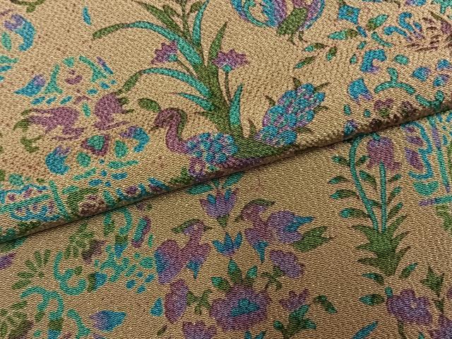 平和屋着物●上質な小紋 吉祥花鳥文 鬼しぼ縮緬 正絹 逸品 AABM8630fy