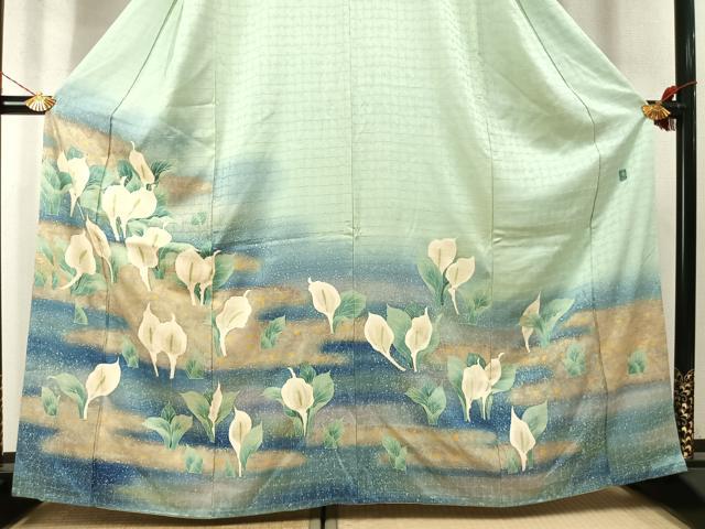 平和屋着物●訪問着 友禅 作家物 水芭蕉 暈し染め 金彩 正絹 逸品 AABM8633fy
