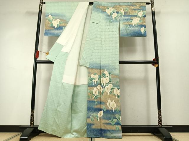 平和屋着物●訪問着 友禅 作家物 水芭蕉 暈し染め 金彩 正絹 逸品 AABM8633fy