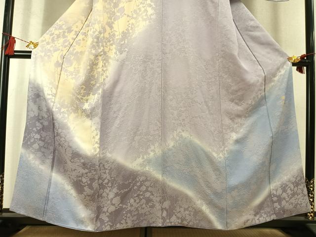 平和屋着物●日展作家 山本唯与志 レリーフ染 訪問着 枝葉文 シルエット 暈し染め 正絹 逸品 AABM8635fy