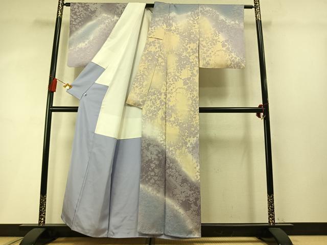 平和屋着物●日展作家 山本唯与志 レリーフ染 訪問着 枝葉文 シルエット 暈し染め 正絹 逸品 AABM8635fy