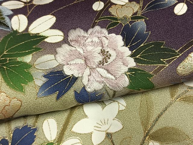 平和屋着物●訪問着 刺繍 草花文 暈し染め 金糸 金銀彩 ロング丈 正絹 逸品 AABM8641fy