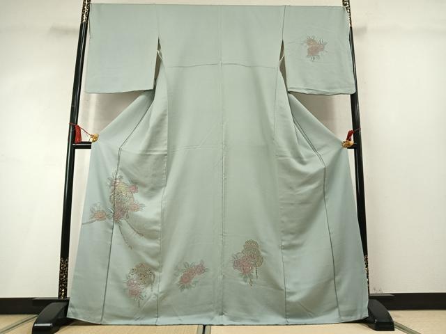 平和屋着物●中国三大刺繍 スワトウ刺繍 汕頭刺繍 総刺繍 訪問着 草花文 金糸 正絹 逸品 AABM8655fy