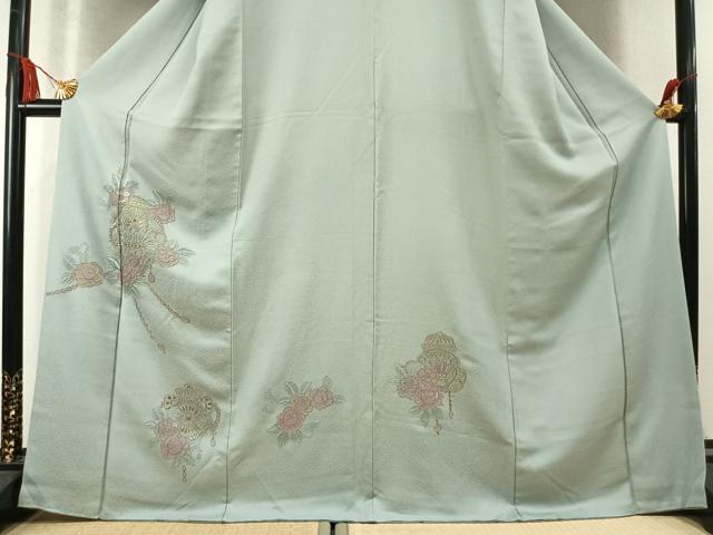 平和屋着物●中国三大刺繍 スワトウ刺繍 汕頭刺繍 総刺繍 訪問着 草花文 金糸 正絹 逸品 AABM8655fy