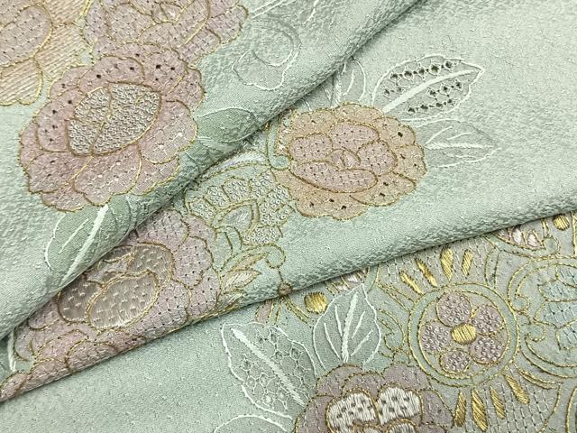 平和屋着物●中国三大刺繍 スワトウ刺繍 汕頭刺繍 総刺繍 訪問着 草花文 金糸 正絹 逸品 AABM8655fy