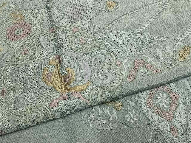 平和屋着物●中国三大刺繍 スワトウ刺繍 汕頭刺繍 総刺繍 訪問着 吉祥花鳥文 暈し染め やまと誂製 正絹 逸品 AABM8656fy