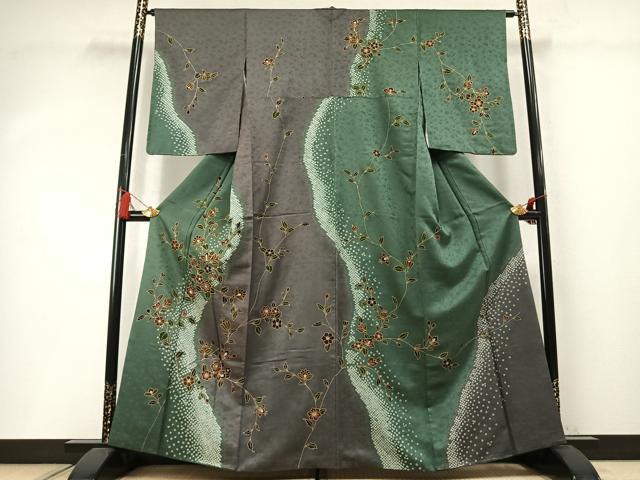 平和屋着物●訪問着 絞り 草花文 金彩 やまと誂製 正絹 逸品 AABM8658fy