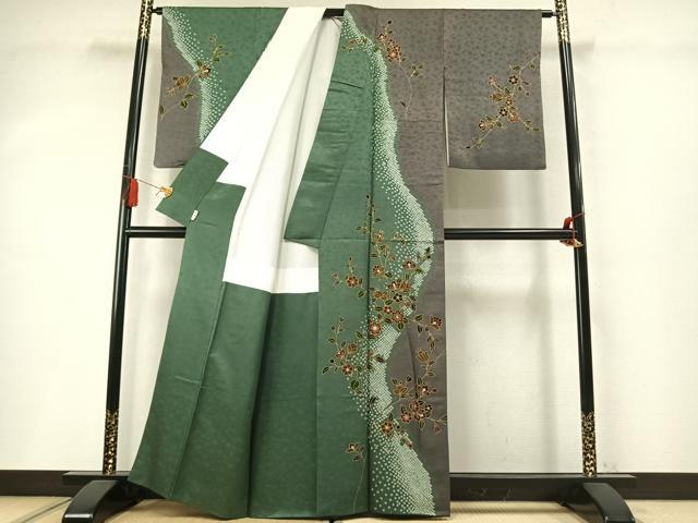 平和屋着物●訪問着 絞り 草花文 金彩 やまと誂製 正絹 逸品 AABM8658fy