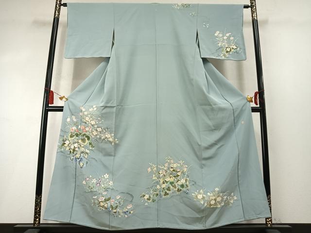 平和屋着物●訪問着 友禅 作家物 草花文 三越扱い 正絹 逸品 AABM8668fy